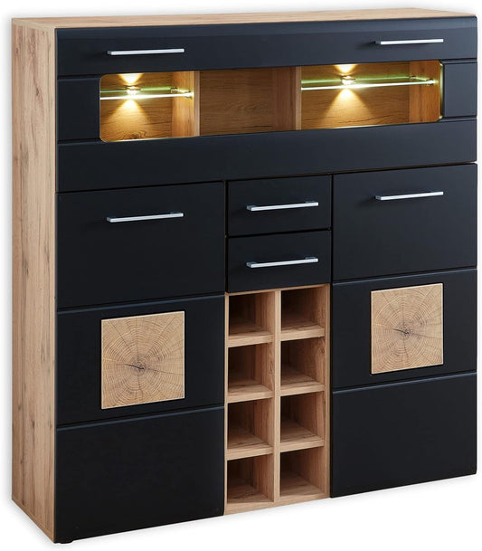 Bar Kast – Barkast – Opbergkast – Wijnkast – Buffetkast – Led-Verlichting – Oude Eikenhout Look 120x128x37 CM