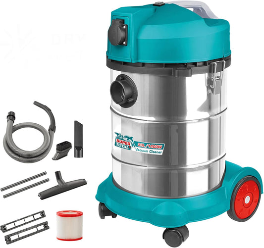 TOTAL - Stofzuiger - Dieptereiniging nat & droog - Hoog vermogen: 1400W - Compact en gemakkelijk te hanteren - Inhoud: 30 liter - Inclusief flexibele slang en afneembare buis - 45 x 41 x 61 cm