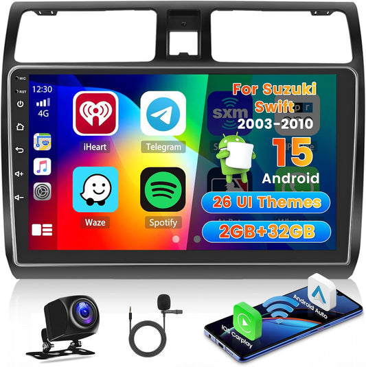 Roinvou 2+64G Android Car Stereo voor Suzuki Swift 2003-2010 met CarPlay draadloze Android Auto, 10.1 Inch 2 DIN Scherm MirrorLink Radio met Wi-Fi GPS Bluetooth EQ FM/RDS SWC Achteruitkijkcamera