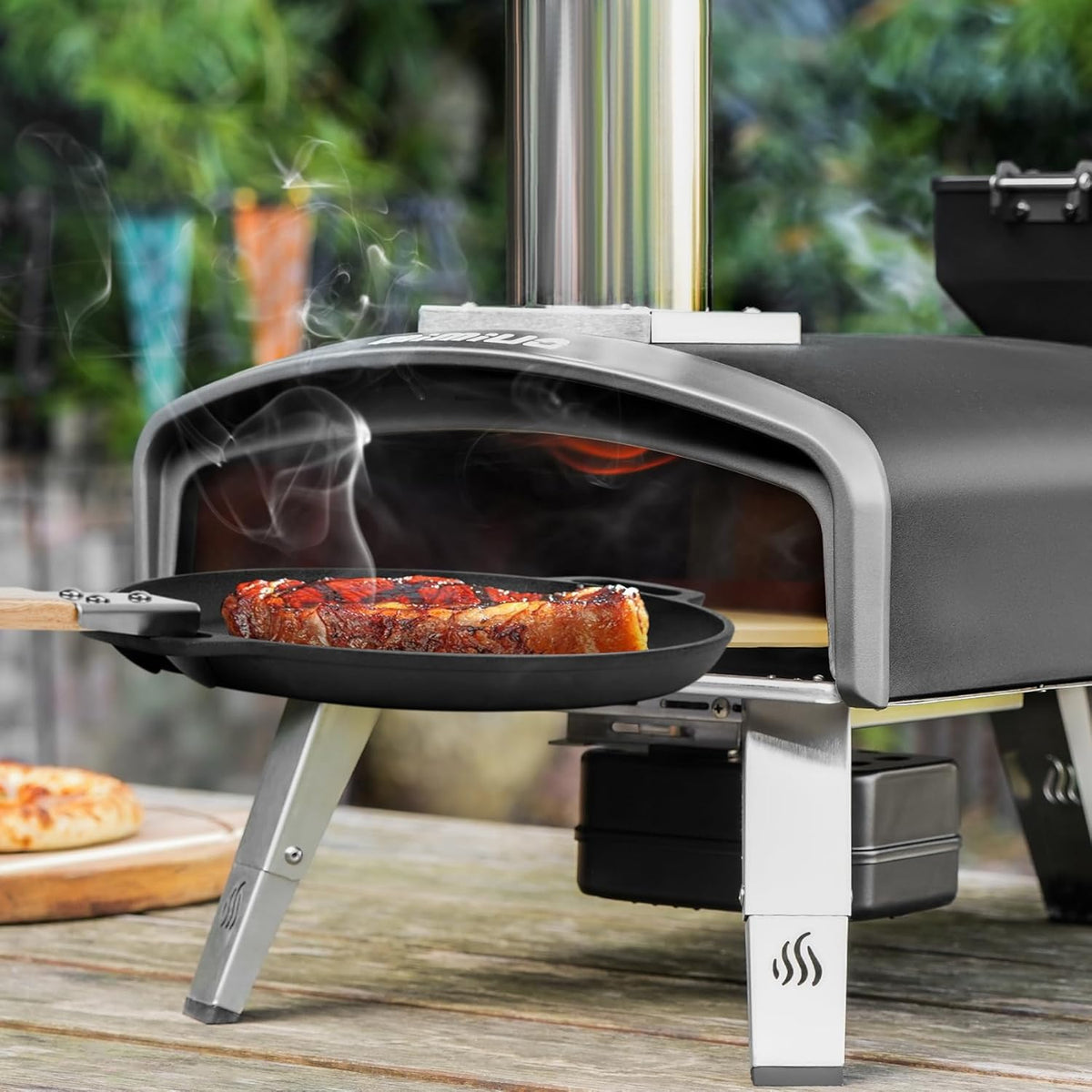 Mimiuo Wood Pellet Pizza Oven met Automatisch Draaisysteem, Draagbare Pizzaoven met 33cm Pizzasteen, Outdoor Pizzaoven voor Picknick Feest Vamping, Zwart