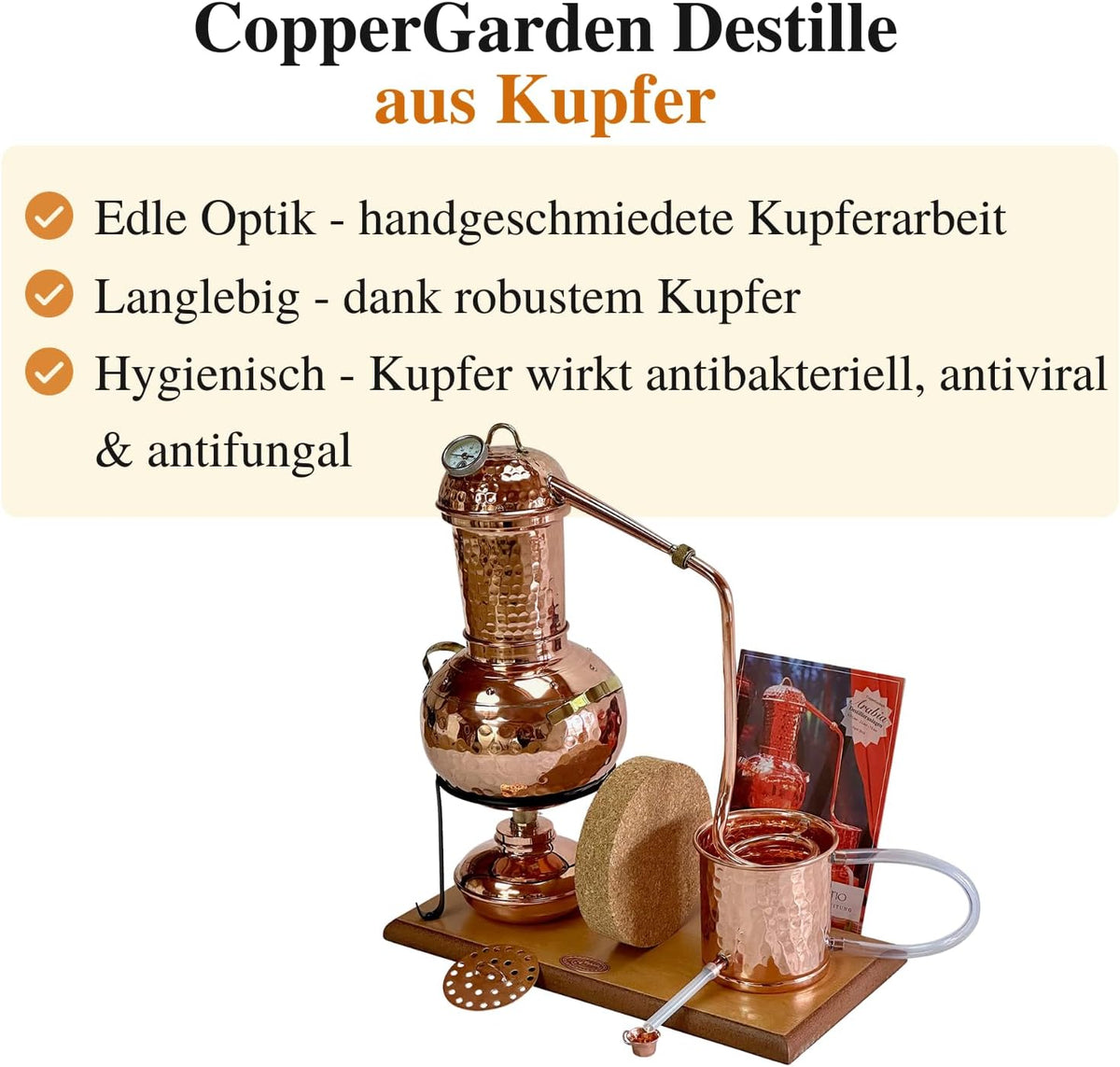 Aroma Distillation system Arabia 2 Liter I Tafeldestille incl. alcohol burner, aroma sieve & thermometer I Distillator for hydrolates & essential oils I For beginners - QUORE
