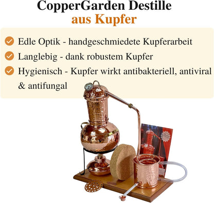 Aroma Distillation system Arabia 2 Liter I Tafeldestille incl. alcohol burner, aroma sieve & thermometer I Distillator for hydrolates & essential oils I For beginners - QUORE