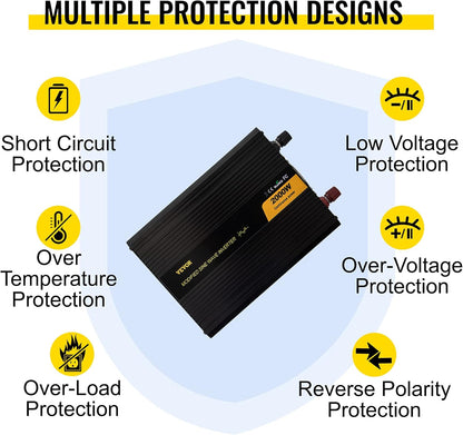 VEVOR Zuivere Sinusomvormer 2000W Digitale Auto-Omvormer 24V Gemodificeerde Sinus Omvormer Ideaal Voor Een Cadeau Mobiele Telefoon Laptop Elektrisch Licht Digitale Camera Borstkolf TV Magnetron Enz