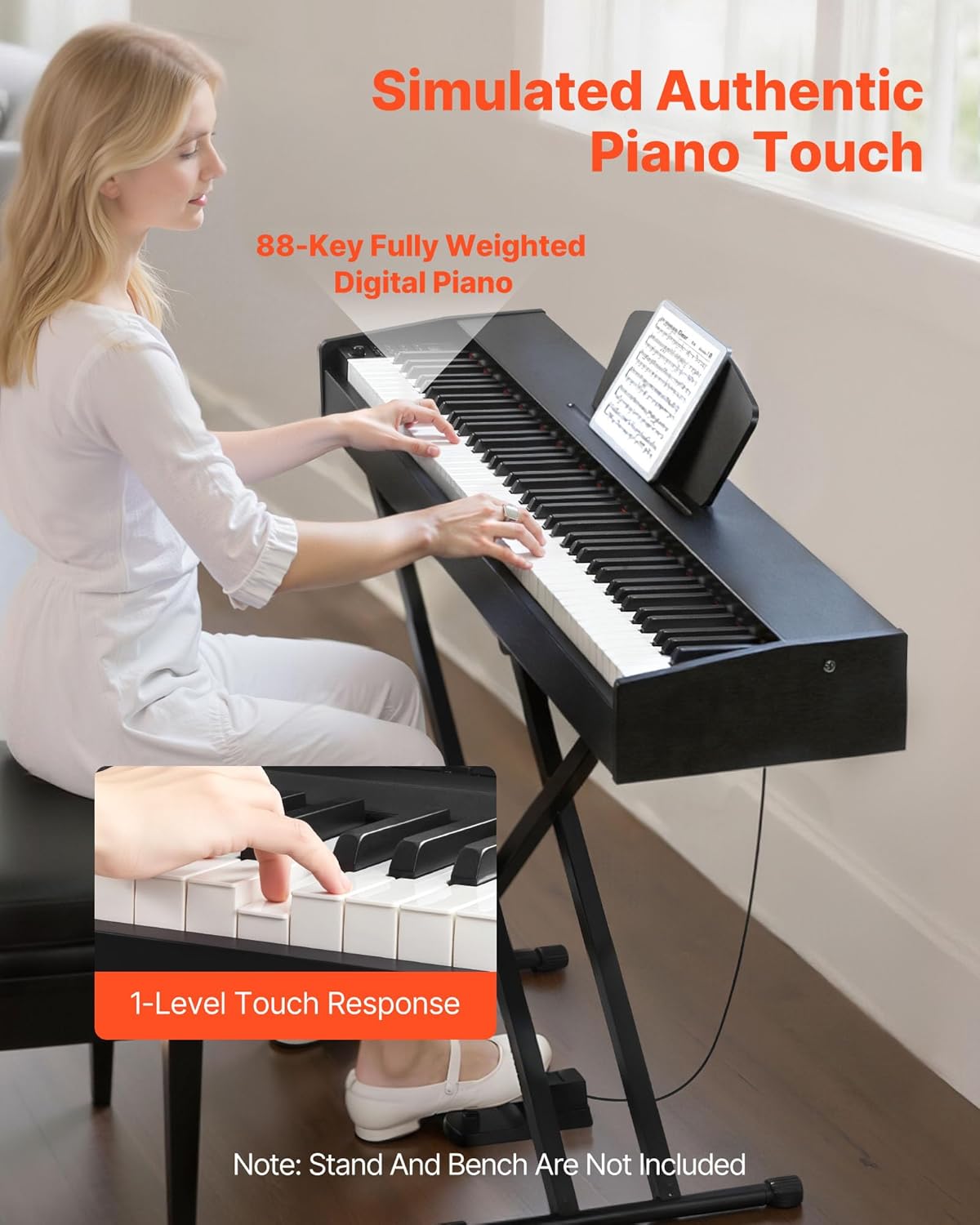 Digitale piano – Elektrische piano – Keyboard – Piano met gewogen toetsen – Pianotoetsenbord – Zonder houder – 88 volledig gewogen toetsen – Dual-toetsenbordmodus