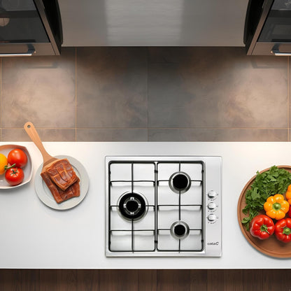 Gaskookplaat – Gasfornuis – Kookplaat – Gaspitten – Gaskooktoestel – 3 Gasbranders – Geïntegreerde Elektrische Ontsteking – Veiligheidsventielen – 58 cm – 6,25 kW