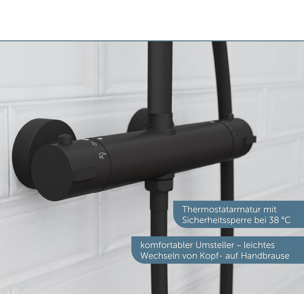 Douchekolom – Douchepaneel – Thermostaatkraan – Regendouche – Handdouche – 24 cm Regendouche – Veiligheids-Kinderslot 38 °C