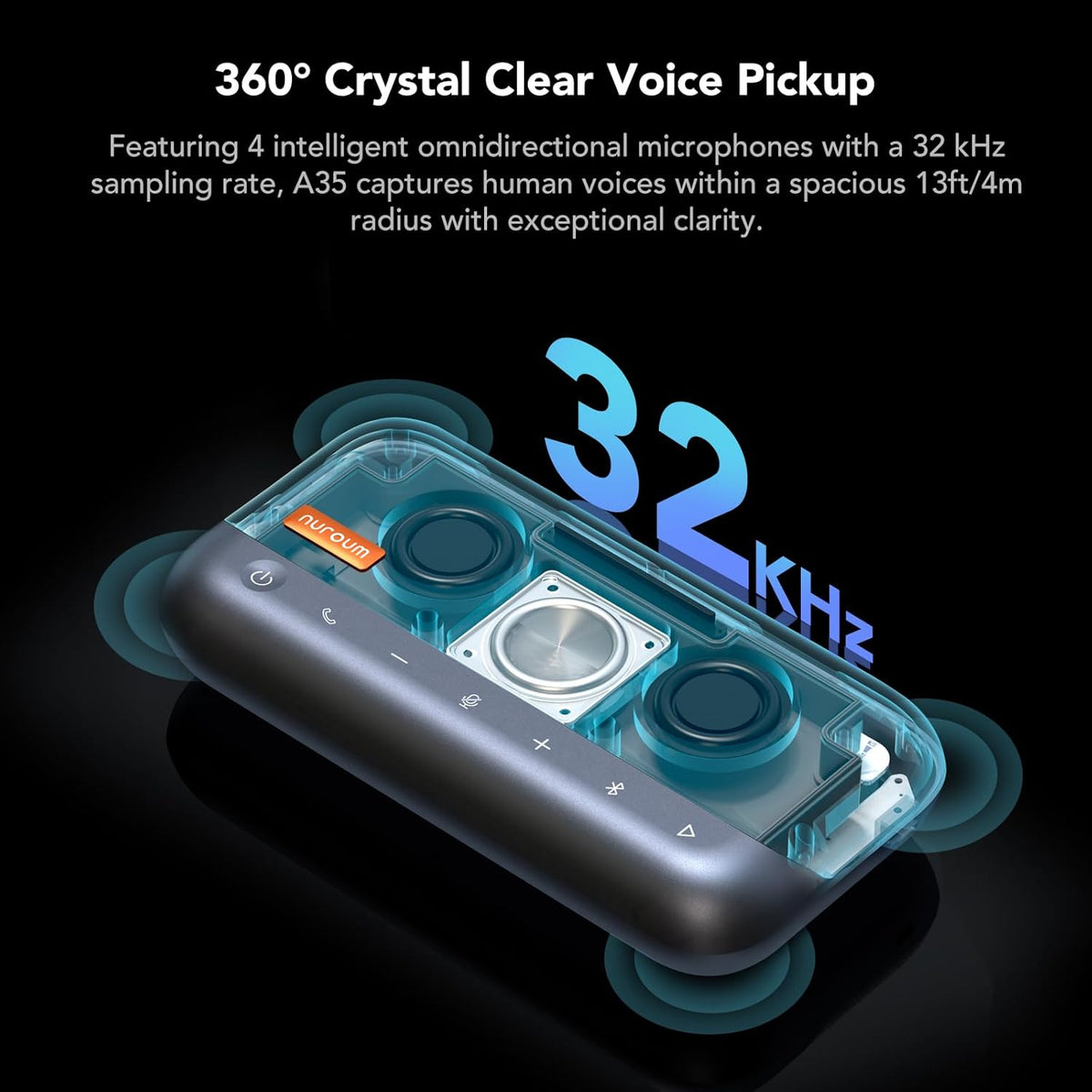 Nuroum A35 conferentieluidspreker en microfoon, AI-aangedreven ruisonderdrukking, 32 kHZ 13 ft Voice Pickup/Daisy Chain, Bluetooth/USB handsfree, compatibel met Zoom/Teams/Google Meet