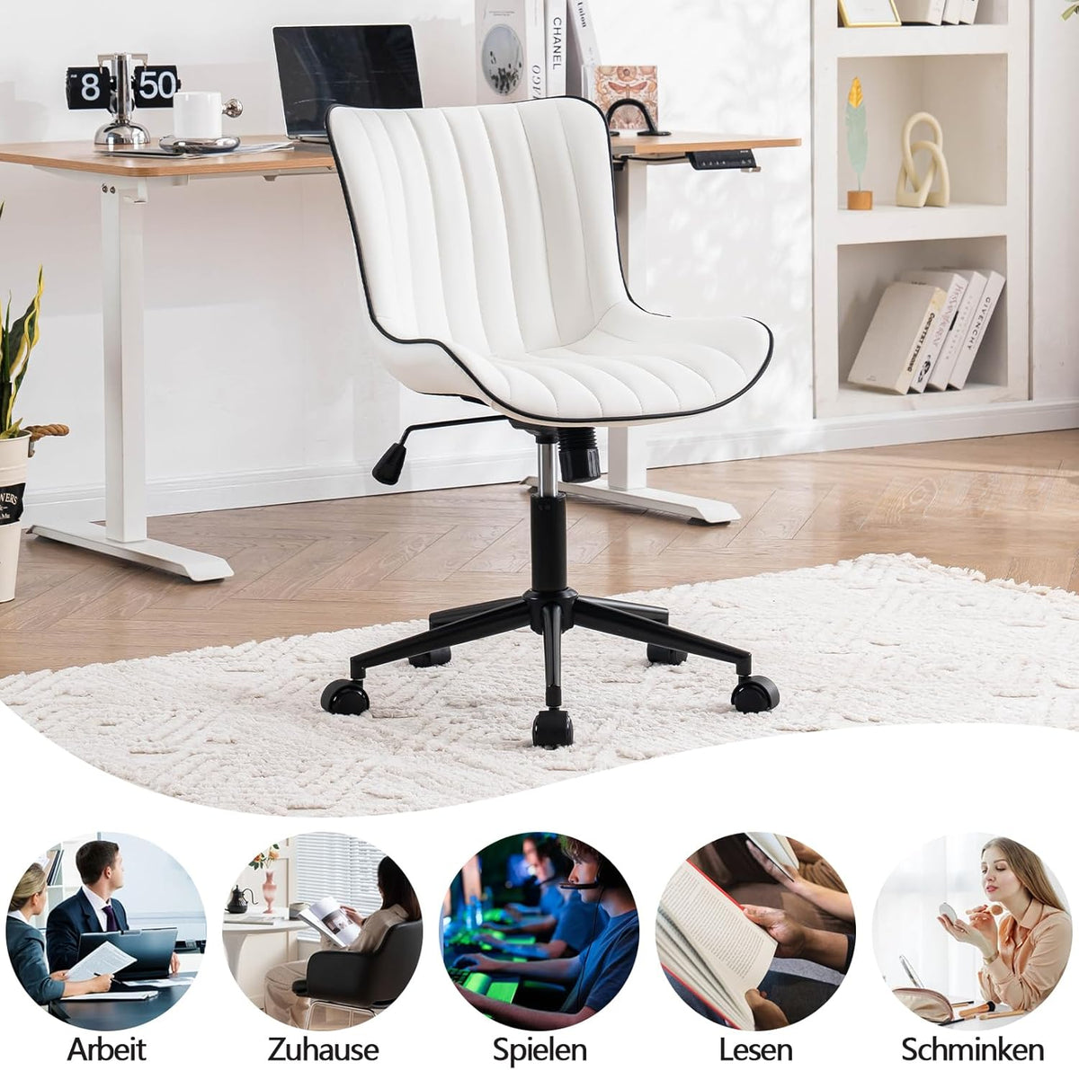 YOUTASTE Bureaustoel, ergonomisch, in hoogte verstelbaar, stoel met PU-leer en wielen, draaistoel, kantelfunctie, computerstoel, 136 kg belastbaar, wit