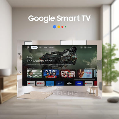 SYLVOX Smart Google Television 1080p FHD 500 nits spiegel, geïntegreerde montage, design tv, IP65 waterdicht, DVB-C/T2/S2, wifi, Bluetooth, voor douche, badkamer
