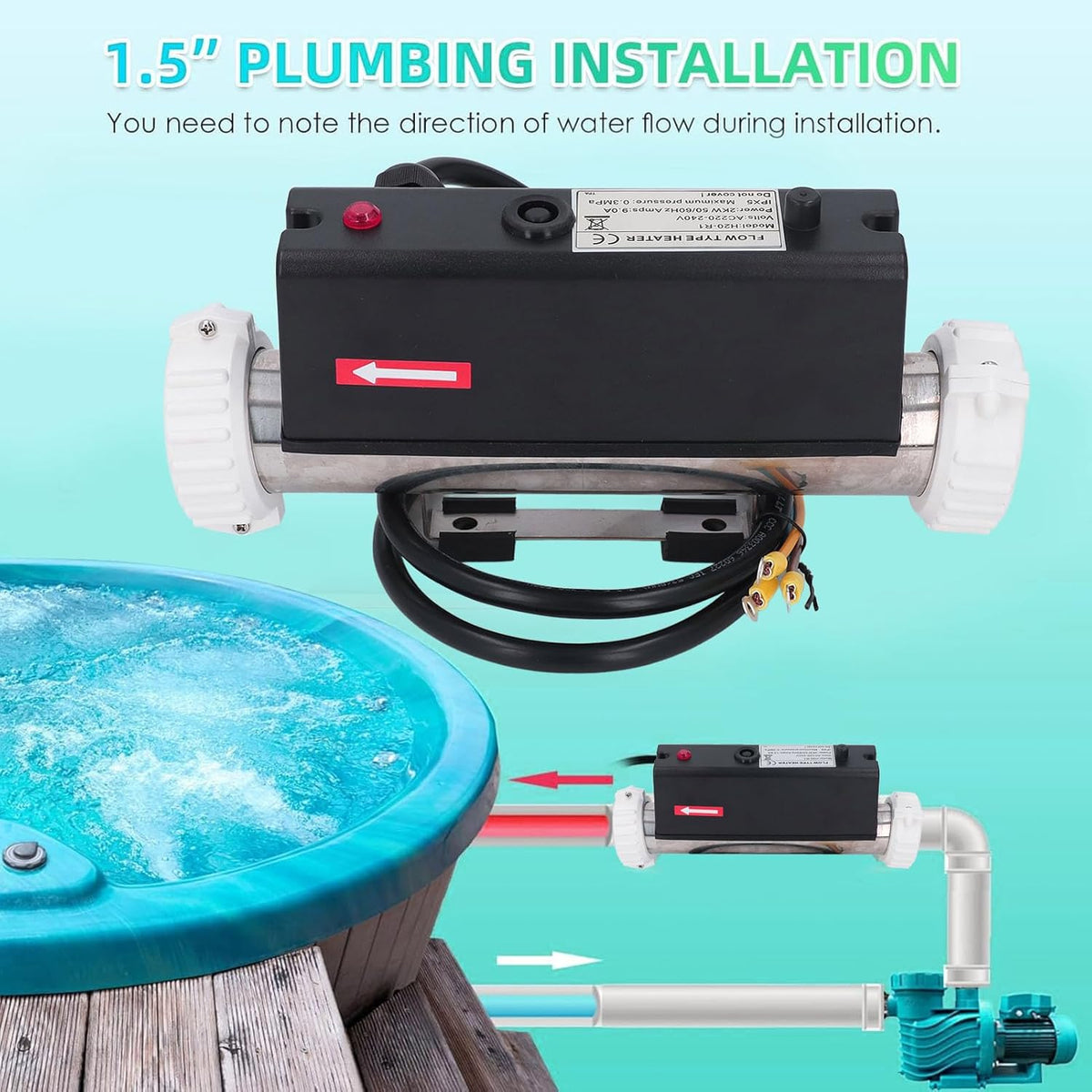 Zwembadverwarming Elektrische Bubbelverwarming Thermostaat met Temperatuurregeling Zelfverwarming voor Spa Badkuip Zwembad Bedraad 3kW de stop. de Beurt L Poolverwarming (2KW)