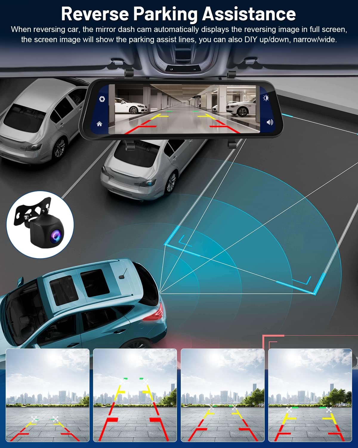 Dashcam autospiegel – Spiegel dashcam – Achteruitkijkspiegel dashcam – Autospiegel camera – Achteruitrijcamera – 9,66 inch IPS-touchscreen – CarPlay en Android Auto