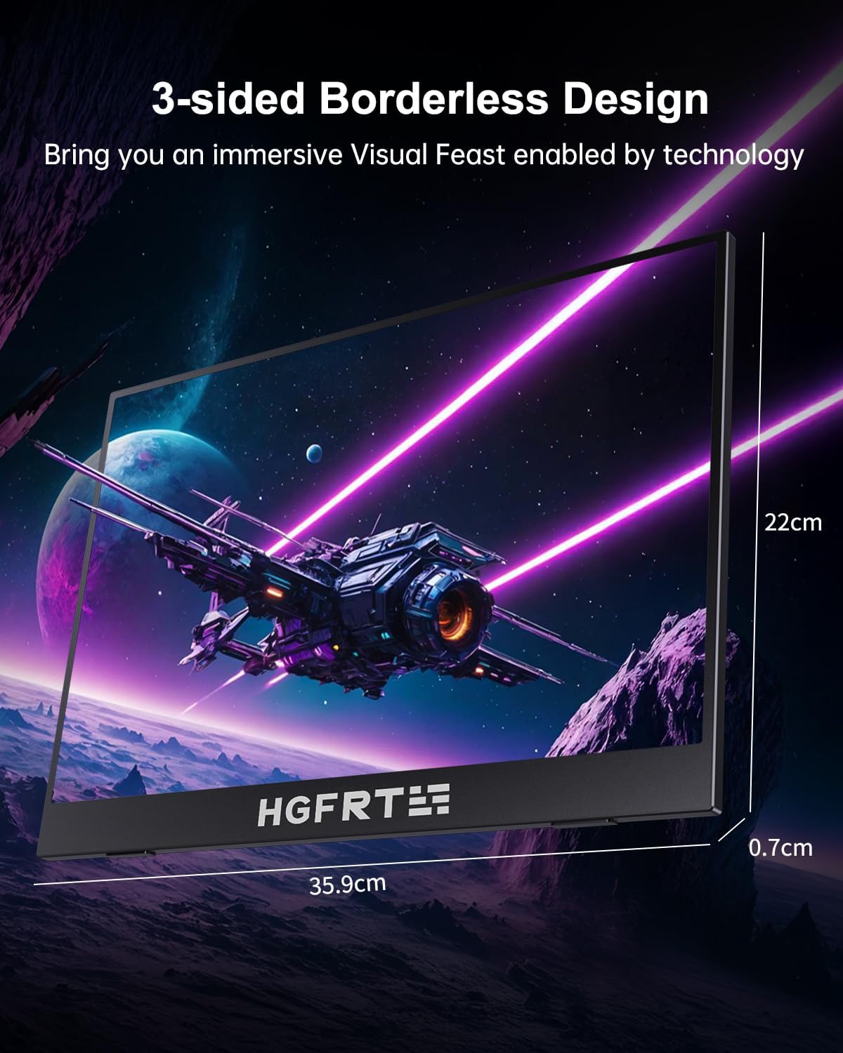 Portable Touchscreen, 15.6 inches, 1920 x 1080 FHD Portable Touch Screen 16:9, IPS, 178° Wide Angle, SRGB 80%, 60Hz, USB-C, Mini-HDMI, VESA, Two Speakers, Foldable Holder - QUORE