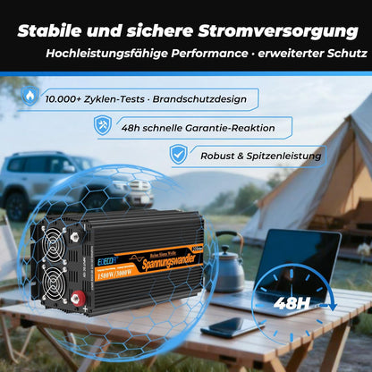 EDECOA 12 V 230 V omvormer 1500 W/3000 W 12 V naar 230 V zuivere sinusgolf omvormer met wifi-module, ondersteuning voor app-functies met 2 USB-poorten