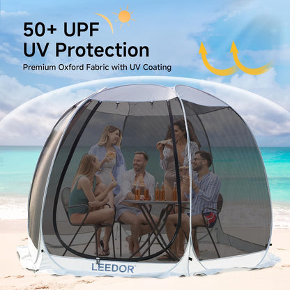 LEEDOR Pop-up gaas-tent voor 4-6 pers. Paviljoen, afgeschermde kamer met muskietengaas, uv-bescherming, draagtas, perfect voor tuin, terras of camping, beschermt tegen zon en insecten, 3 x 3 m