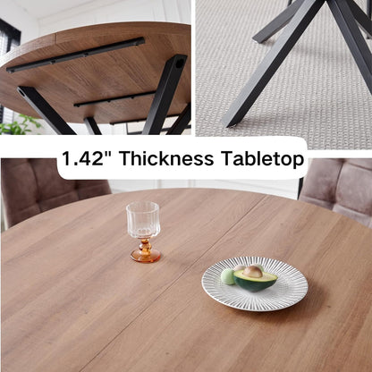 Ronde Eettafel – Eettafel Rond – Keukentafel – Tafel Voor Appartement – Compacte Ronde Tafel – MDF Donker Houtnerf – Stevig X-Onderstel Met Verstelbare Voeten