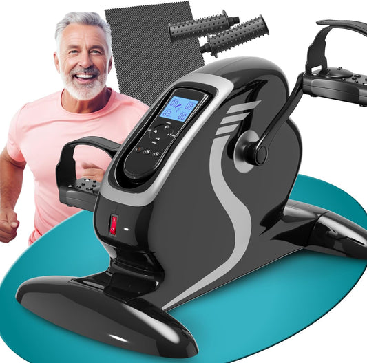 ELONEO Mini Hometrainer Fiets - 2in1 Arm en Been Oefenapparaat Zittend, Gemotoriseerd, 12 Snelheidsinstellingen, LCD-Display, Zittende Trainer voor Thuis, Sofa, of Onder Bureau