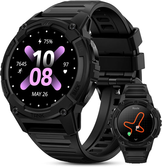 KOSPET Tank S2 Smartwatch voor dames en heren, met GPS en telefoonfunctie, 5 ATM waterdicht, fitnesstracker met AMOLED-display, bewaking van hartslag, SpO2, slaap, cyclusbewaking, 170+ sportmodi