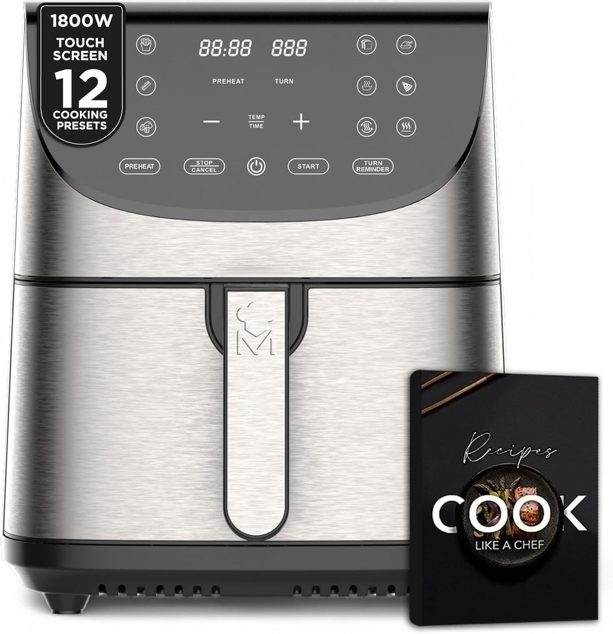 MasterPro Rocket 700 Heteluchtfriteuse, inhoud 7 liter en vermogen van 1700 W, led-touchscreen en mand met antiaanbaklaag, instelbare temperatuur 80-200 °C