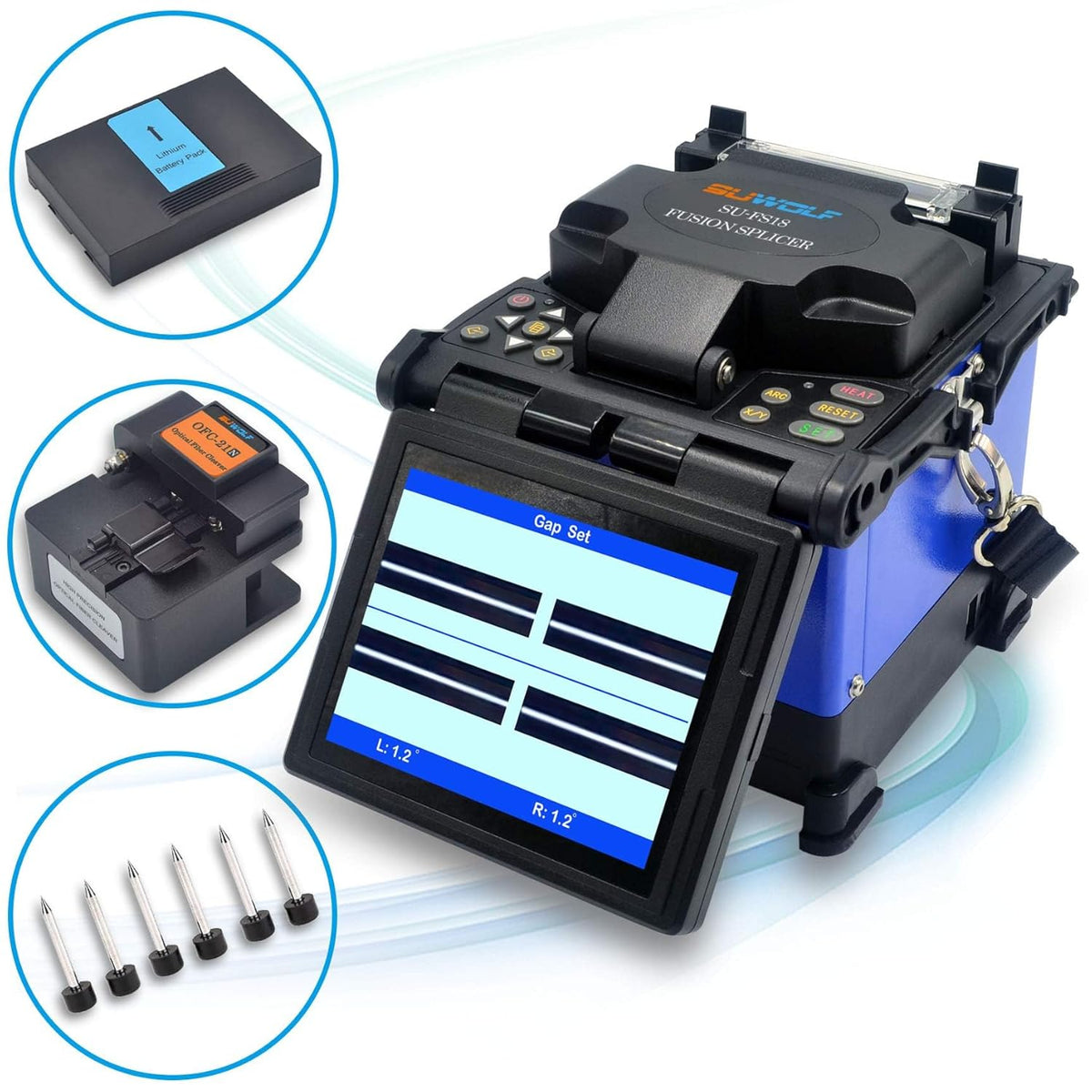 5" LCD Hohe Präzision Glasvezel Optische Lasmachine/Fiber Optische Fusion Splicer/Kern-zu-Kern Ausrichten Glasfaser Spleißen Technik für SM MM NZ-DS EDF Glasfaser mit Faserschneider (FS18-5)