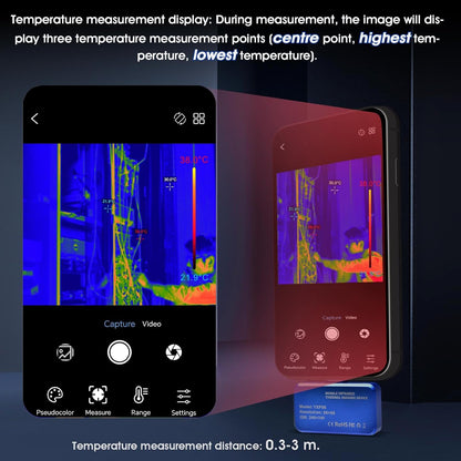 YXP96 Warmtebeeldcamera, USB C, infrarood warmtebeeldcamera, mobiele telefoon, resolutie 96 x 96, temperatuurmeting -20 °C tot 550 °C, 25 Hz beeldfrequentie USB-C-aansluiting, Android OTG