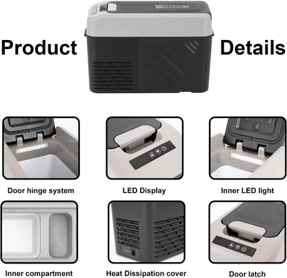 Alpicool KCF15 Koelbox, 15 liter, draagbaar, voor auto, vrachtwagen, compacte campingkoelkast, 12/24 V DC koelbox voor reizen, levensmiddelen en dranken, licht design