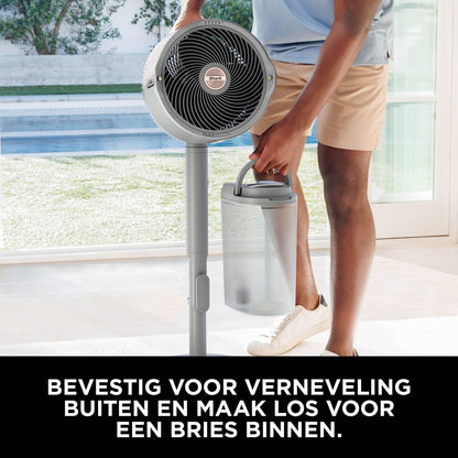 Shark FlexBreeze Pro Mist Snoerloze Binnen- & Buitenventilator, Verstuivingssysteem, Draagbare Tank, 20 m Reikwijdte, Voet- & Tafelmodel, 5 Snelheden, Stil, Afstandsbediening, Duifgrijs FA300WHEU