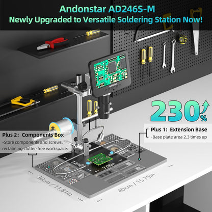 Andonstar AD246S-M Plus Digitale lasmicroscoop HDMI 7 inch 2000 x 3 lenzen 2160P UHD video-opname soldeerstation
