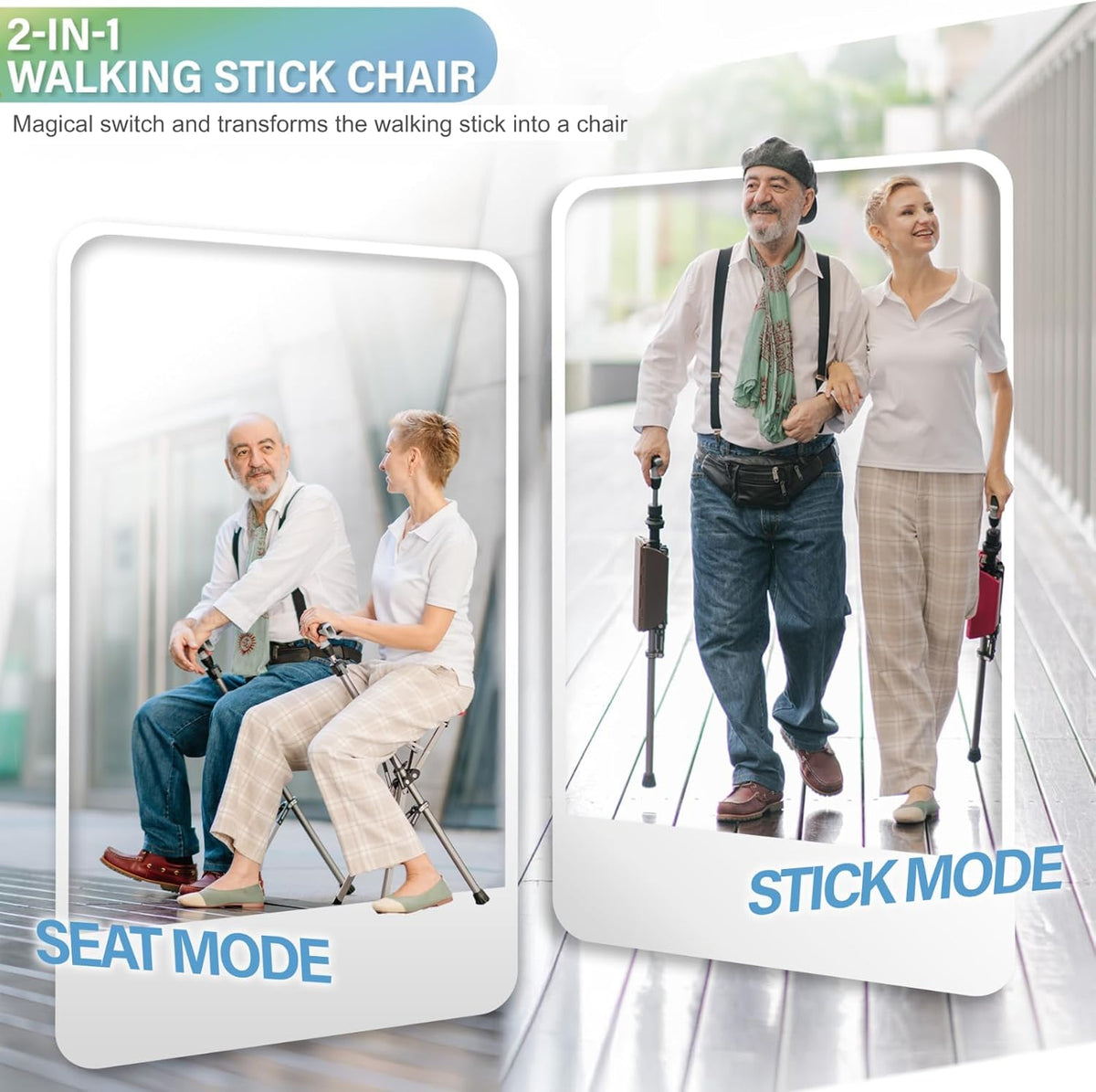 Ta-Da Chair PRO – Wandelstok met zitje, ultralicht aluminium frame, opvouwbare kruk (tot 120 kg), inklapbaar ontwerp, ideaal voor reizen en sightseeing, in hoogte verstelbaar– Bruin