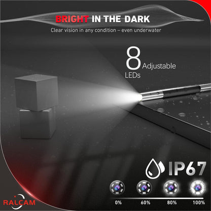 Ralcam Endoscoopcamera met licht, endoscoopcamera met 210° beweegbare kop, 5,5 mm sonde, 5 inch HD-scherm, IP67-inspectiecamera, 1,5 m elastische slangenbuis, buiscamera voor auto en huis
