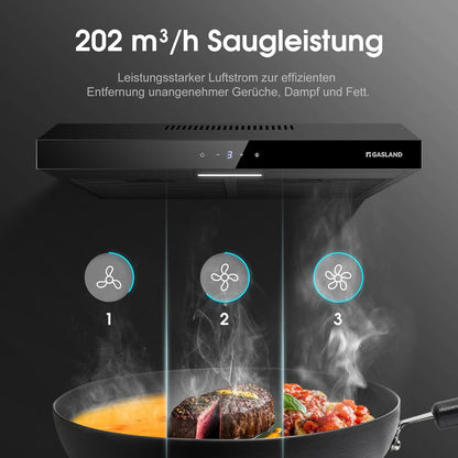 GASLAND Chef SR60BS 60 cm 202 m³/uur Stille Afzuigkap met Touch Control Zwart Stalen Afzuigkap met CF158 Geactiveerd Koolstoffilter