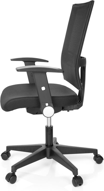 hjh OFFICE 653730 Home Office bureaustoel R8 stof/net zwart draaistoel, inklapbare armleuning & lendensteun in hoogte verstelbaar
