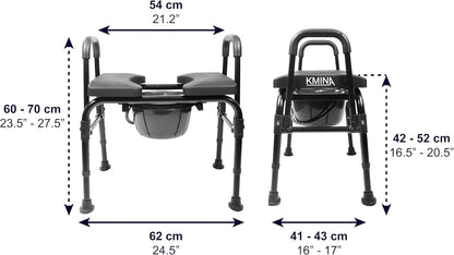 KMINA - Handicap Toiletstoel voor Ouderen met Verstelbare Zitting (180 kg), Stevige Toiletcommode voor Senioren in Hoogte Verstelbaar, 3 in 1 Toiletstoel met Emmer, Toiletcommode - Made in Europe