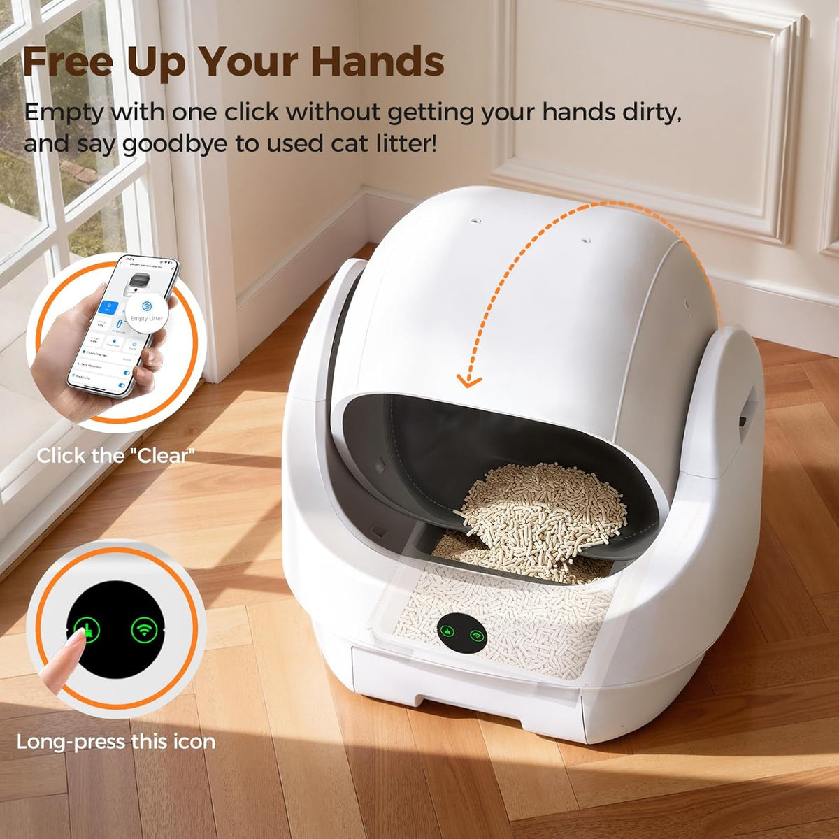 Open Top Zelfreinigende Kattenbak, Geurcontrole, Direct te Gebruiken, Grote Capaciteit met App-Besturing en Veiligheidssensor - Ellenpent, inclusief Afvalzakken, Waterdichte Mat en Kattenbakmat