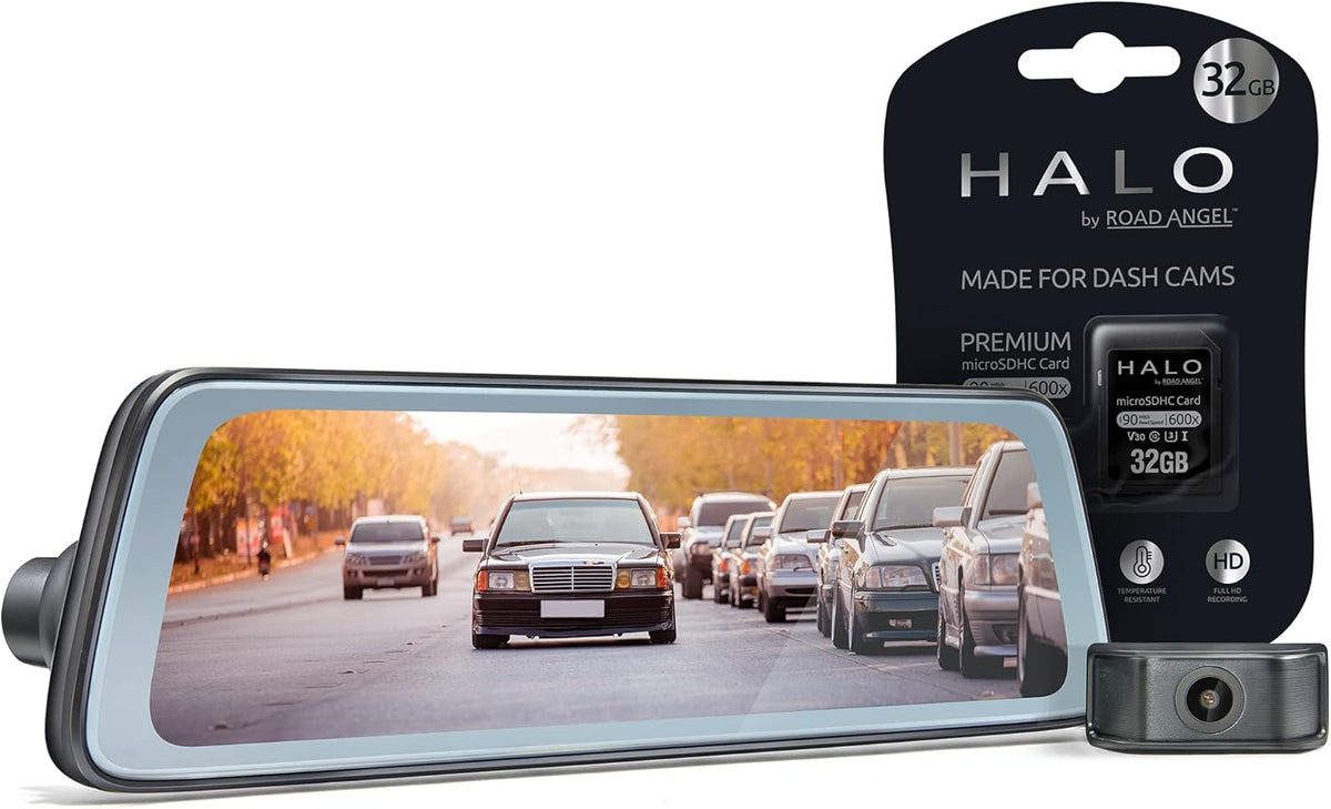 Road Angel Halo View 2K - Dubbele 1440p randcamera, achteruitkijkspiegel, met 1080p achteruitrijcamera, 10 inch touchscreen, nachtzicht, geïntegreerde wifi, echte parkeermodus, zwart
