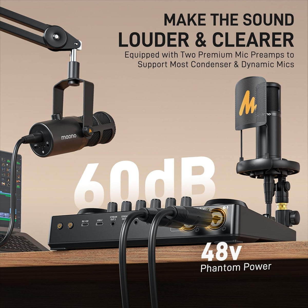 MAONO Podcast Equipment Bundle: Audio Interface Mixer with Dual XLR Input for Podcast Streaming - MaonoCaster E2 Gen2