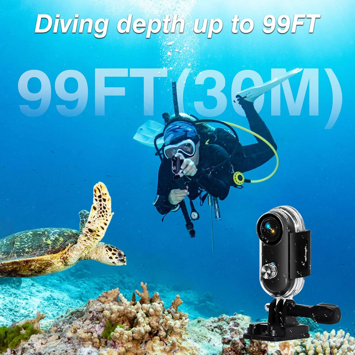 C‌YI Actiecamera 4K WiFi met 360° Hoes‌ - Waterdichte Actiecamera 30M, Actiecamera voor Fietsen 120° Groothoek, Sterke Magneet, 150 Minuten Accu, voor Fietsen/Duiken/Extreme Sporten etc.
