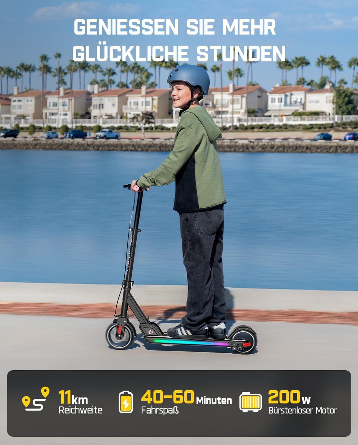 FanttikRide T9 Apex Elektrische step voor kinderen vanaf 13 jaar, kleurrijke led-verlichting met bluetooth-muziekluidspreker, 12/16/20 km/u digitaal display, in hoogte verstelbaar, opvouwbare
