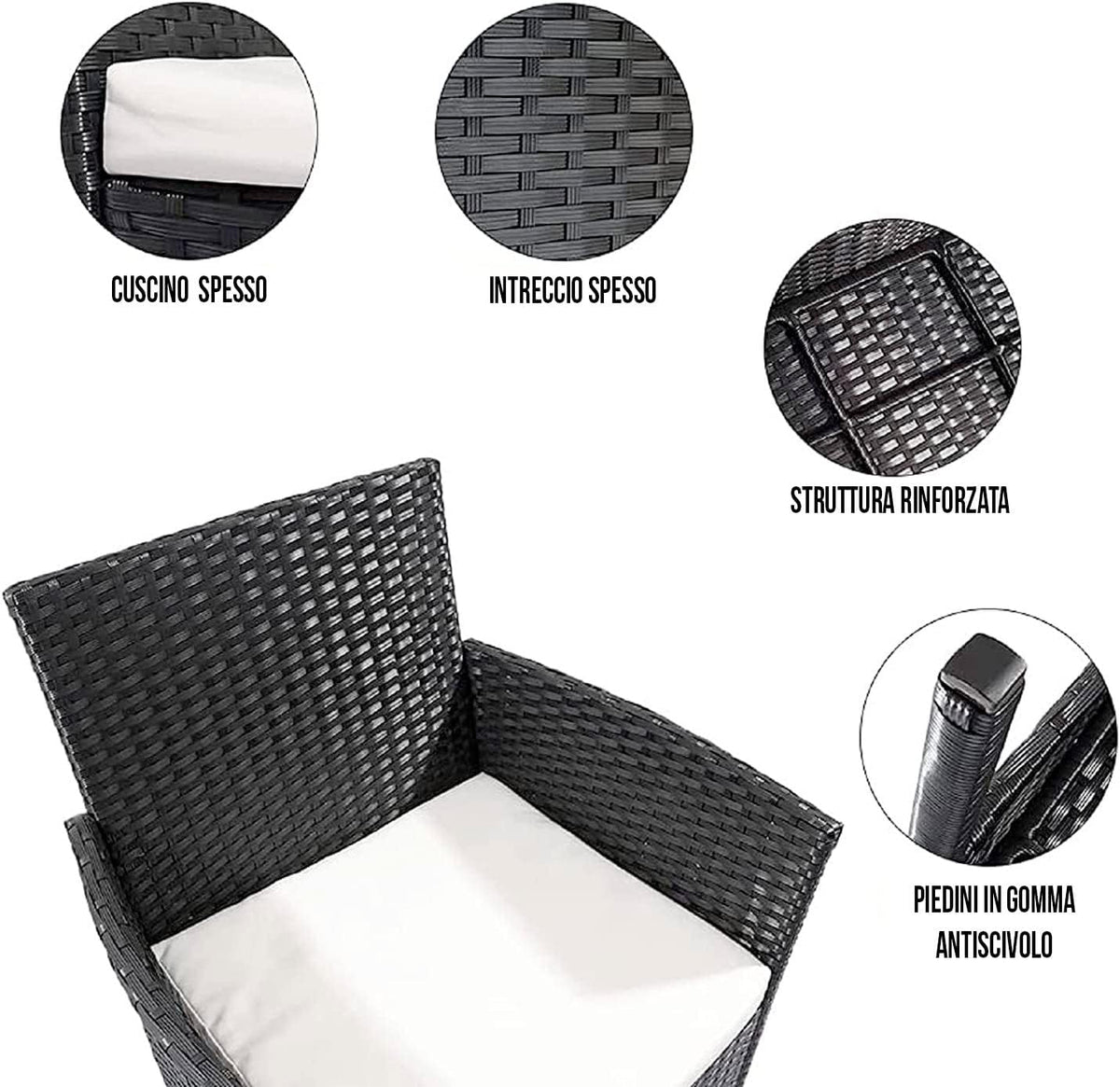 Arreditaly Tuinmeubelset, woonkamer, rotan, 4-zits met tafel en glazen rek, 2 stoelen en bank, 2-zits voor tuin, buitenzwembad, afneembare kussens (bruin)