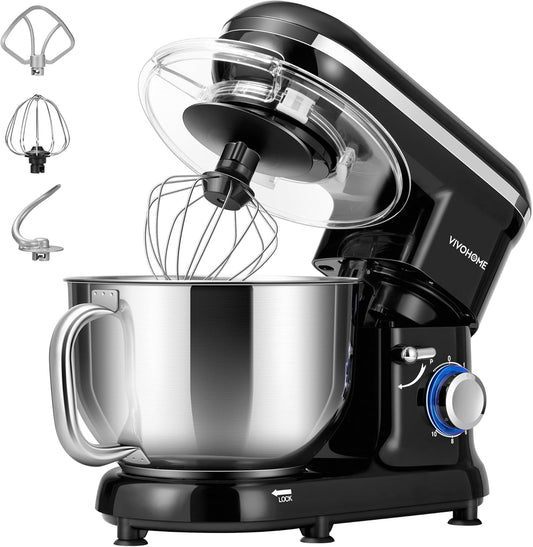 VIVOHOME Keukenmachine 5,7L Kneedmachine1500W met 10 Snelheden, Pulsfunctie, Deegmachine met Spatbescherming, Roermachine met Kneedhaak, Garde en Eigeelscheider Zwart