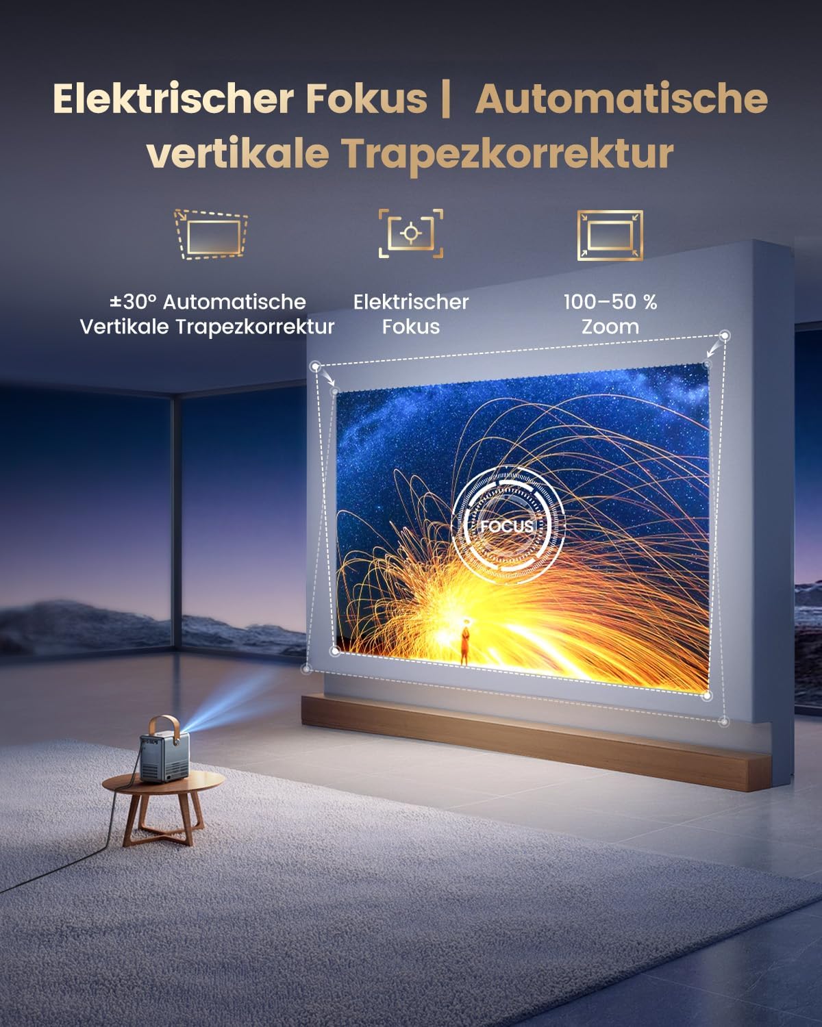 Netflix Official Mini-beamer, 4K [Dolby Audio], smart beamer, klein, met WiFi6, 2-weg bluetooth, Full HD, 1080P, elektrische focus, auto, verticale trapeziumcorrectie, korte afstand, projector