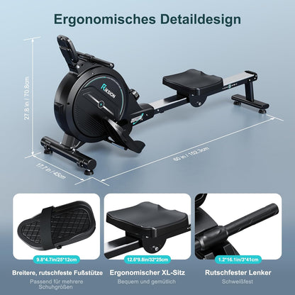 [2026 Test version] Rudergerät für Zuhause mit Magnet-Fitnesstrainer,Rudergerät 16 Stufen Widerstand,Indoor-Gerät für das Home-Gym, Cardio-Trainingsgerät, 160 kg Kapazität mit LCD-Monitor - QUORE