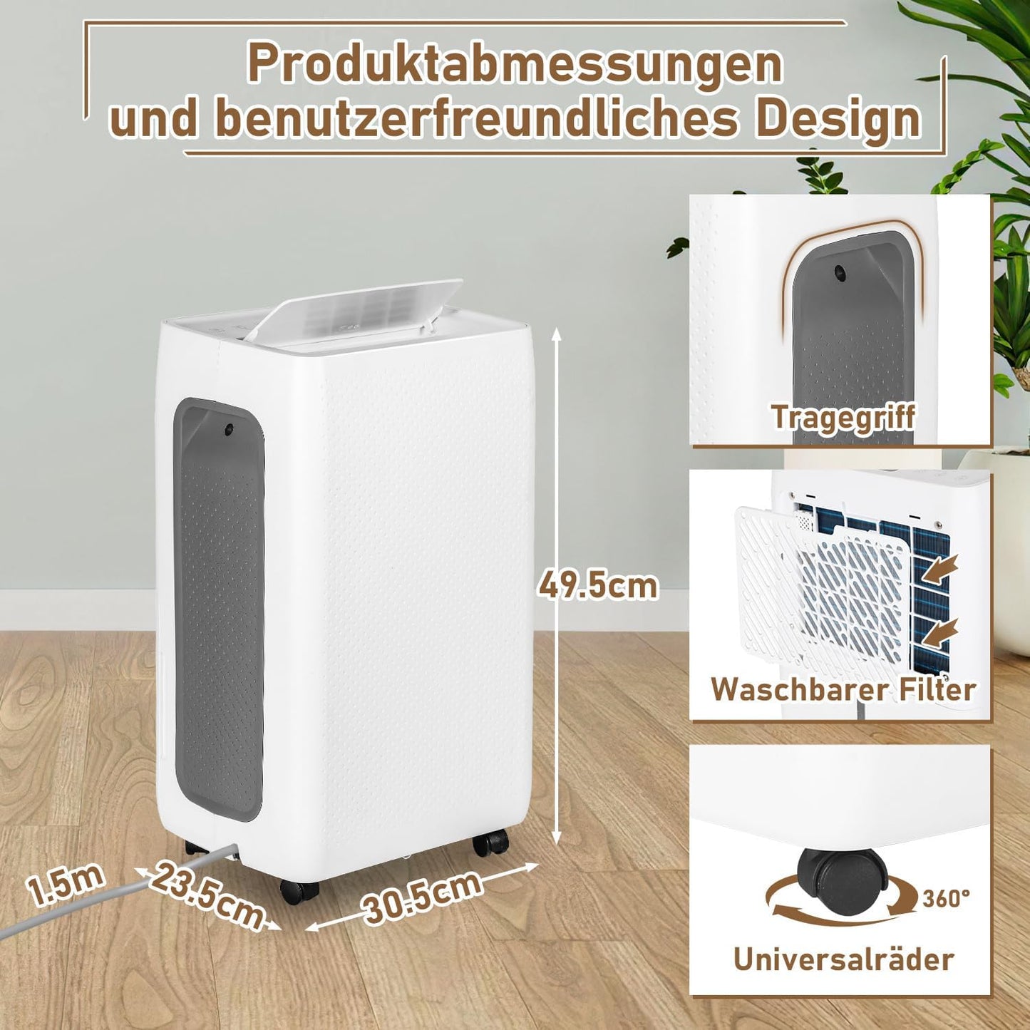 Luchtontvochtiger, elektrische luchtontvochtiger, 26 l/24 uur, ruimtegrootte ca. 80 m³ (40 m²), stille elektrische ontvochtiger, 24-uurs timer, waterreservoir 4,3 l, luchtontvochtiger voor