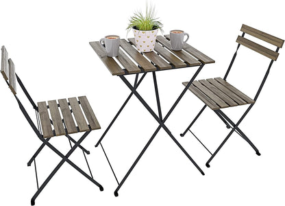 Set bistrood, 2 stoelen met klaptafel, ruimtebesparend, acaciahout en metaal, voor terras, tuin, balkon, outdoor, zwembad, terras, meubels, eenvoudig design, bruin