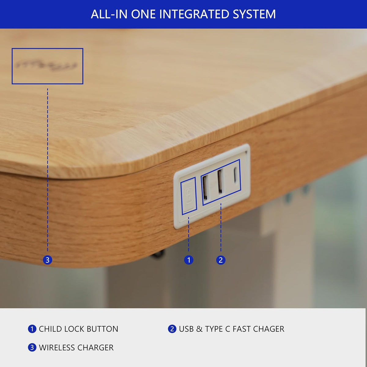 KOWO Electric Standing Desk with Drawers, USB-C Hub and Wireless Charger, Sit-Stand Desk, Adjustable Table, Home Office, Computer Table with Storage Space, 120 cm (L) Maple Wood - QUORE