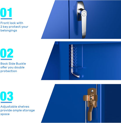 Metalen opbergkast met 2 deuren en 4 verstelbare planken, 180 cm hoge stalen kast voor magazijn, garage, huis, kantoor, eenvoudig te monteren vereist (blauw)