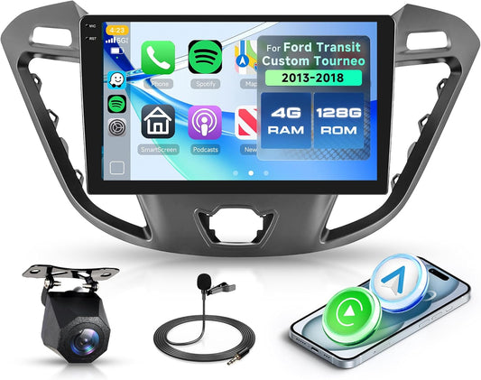4G+128G Android Autoradio voor Ford Transit Custom Tourneo 2013-2018 (Met scherm) 9'' In-Cell Screen met Carplay Draadloze Android Auto Mirror Link GPS Navi Bluetooth WiFi/FM/RDS/EQ/USB SWC