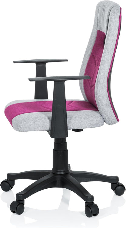 hjh OFFICE 670930 kinderbureaustoel KIDDY EXTRA stof grijs/pink met armleuningen comfortabele bekleding kinderstoel bureau chair
