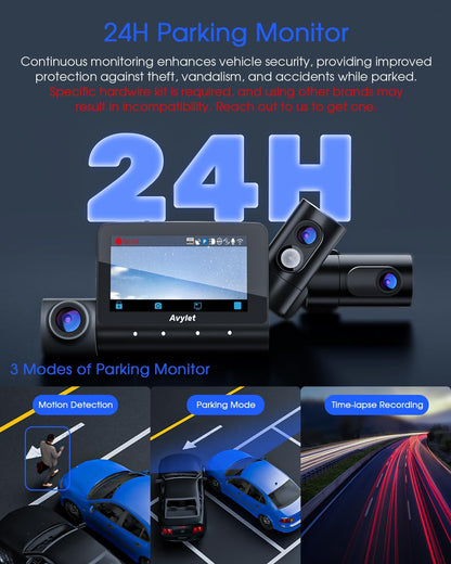 3-Kanaals Dashcam Auto – Autocamera – Rijcamera – Voorkamera – Achtercamera – 4K + 1080P + 1080P Opname – Wifi en GPS