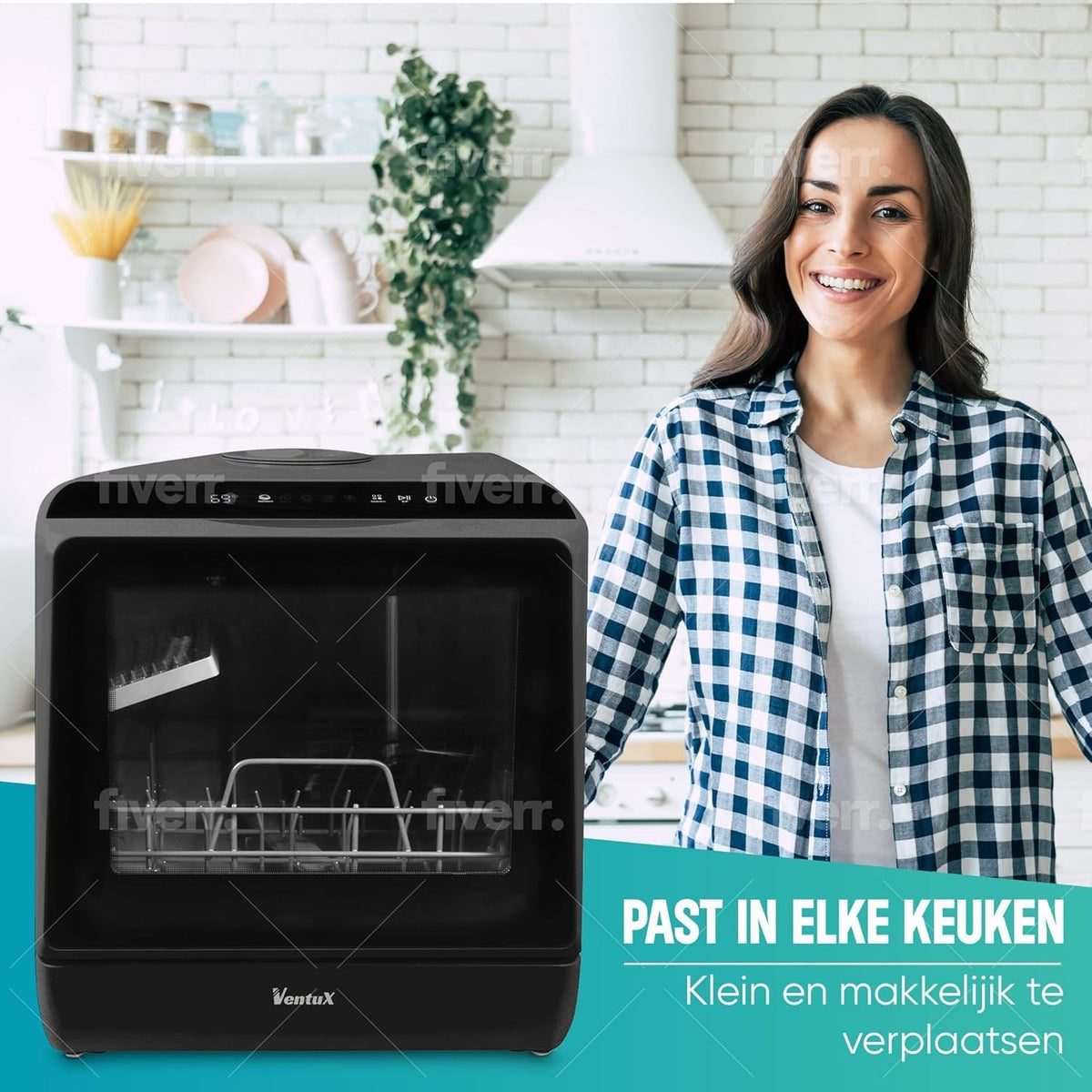 Black Portable Countertop Dishwasher with App Control - 900W 5 Washing Programs - Compact Mini Dishwasher for Apartments, Stainless Steel & Small Kitchens, No Hookup Needed – 42.5 x 43 x 45.7