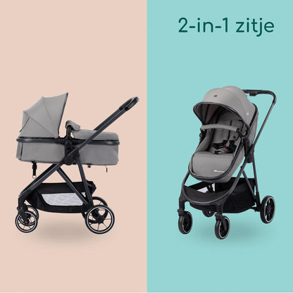 Bebeconfort Breeze Trio, 3 in 1 Kinderwagen Set met Autostoeltje, 0-22 kg (0-4 jaar), Omkeerbaar & Lichtgewicht Combi Wandelwagen, i-Size Autostoeltje, Compact Inklapbaar, Ruime Mand, Mineral Grey